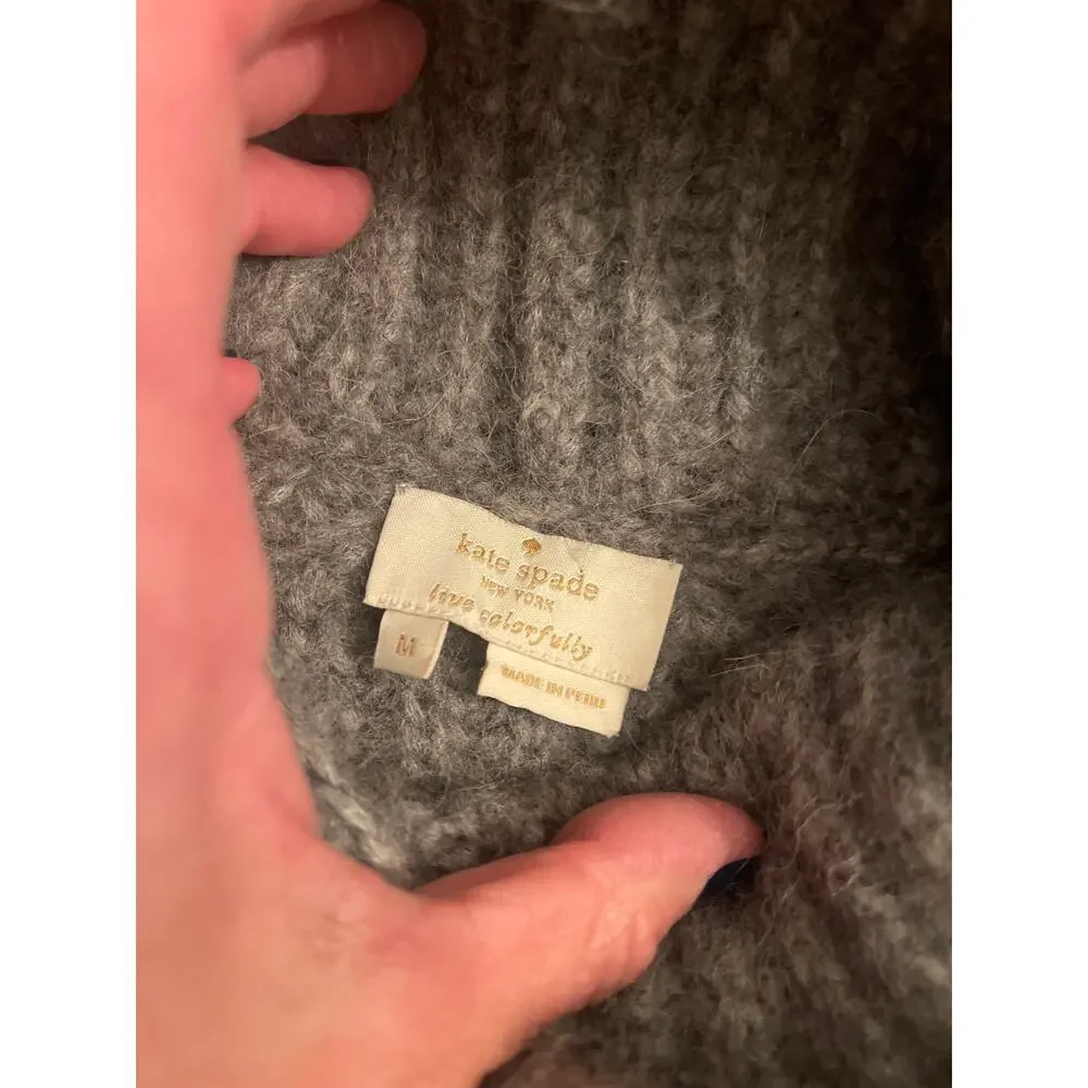 Kate Spade Chunky Knit Alpaca Blend Oversized Turtleneck sweater in grey M